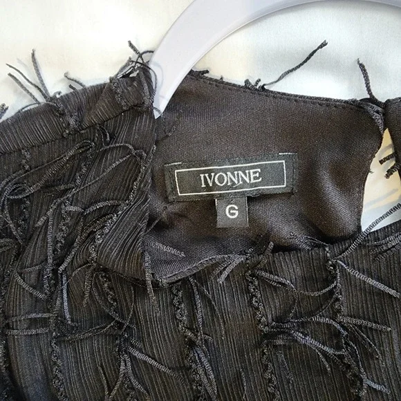 Ivonne Black Fringe Sleeveless Party Cocktail Dress - Size G - Picture 3 of 5